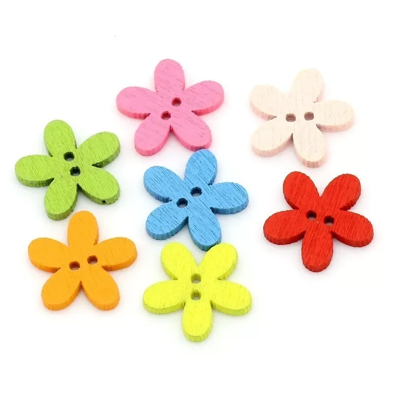 

JMT 100pcs 14x15mm 2-hole Mixed Flower Wooden Decorative Buttons Suitable for Sewing Clip Arts and Crafts Multicolor
