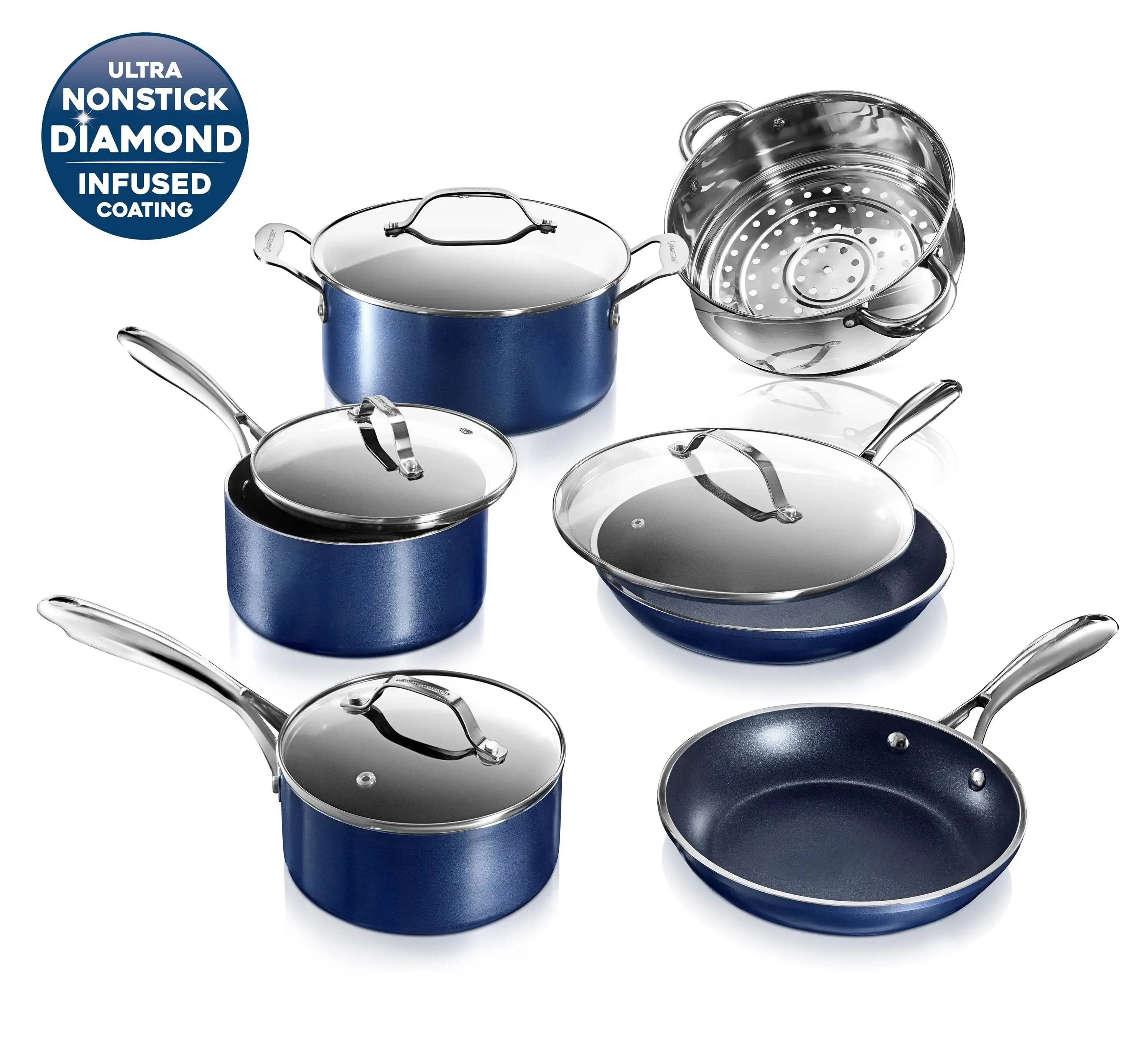 

Granite Stone Pots and Pans Set, 10 Piece Complete Cookware Set, Nonstick, Dishwasher Safe, Blue