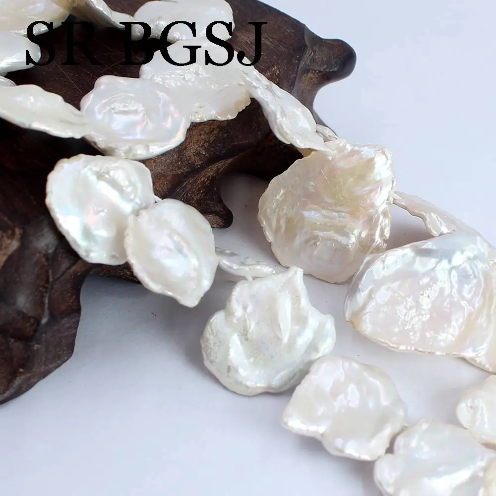 

20-24mm Flower Real Natural Freshwater Cultured White Pearls Side Vertical Perforated Loose Beads Strand For Jewelry Making
