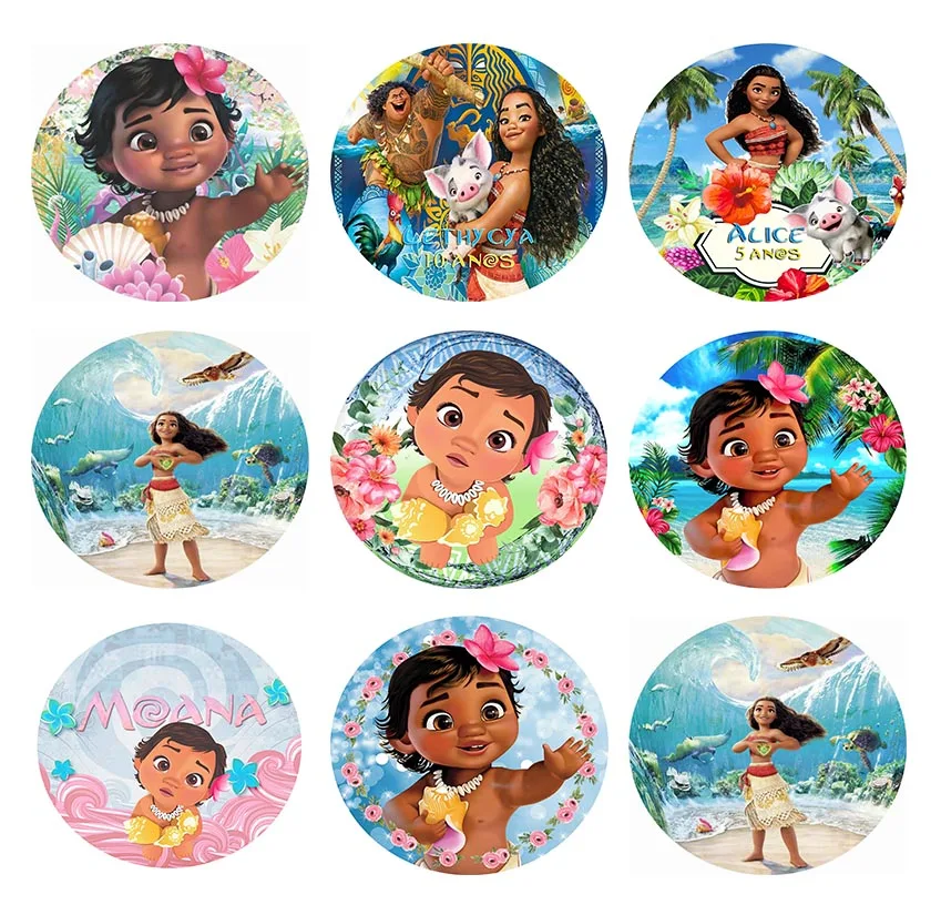 

Фоны для фотографирования новорожденных с изображением Моаны круга крышки принцессы дня рождения малыша вечеринки