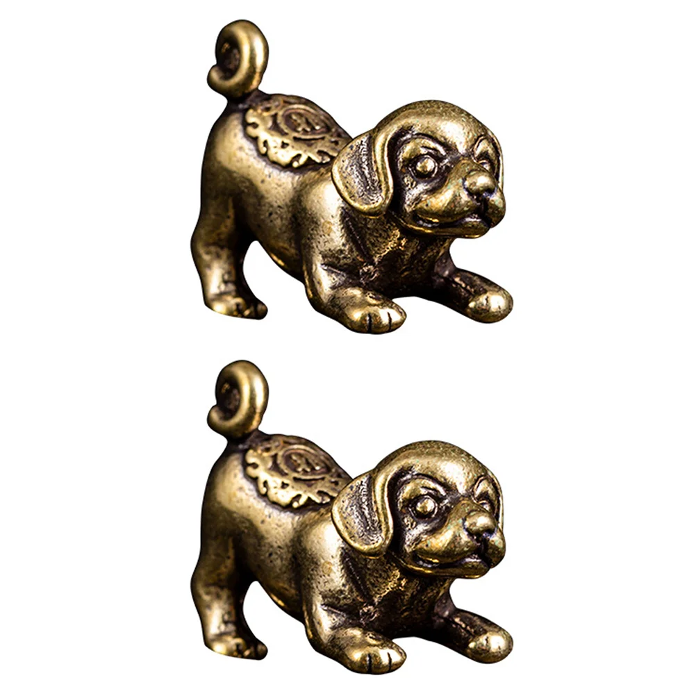 

2 Pcs Chinese Ornament Vintage Decor Metal Charm Beads Brass Decor Puppy Decorative Pendant Accessories Dog Sculpture