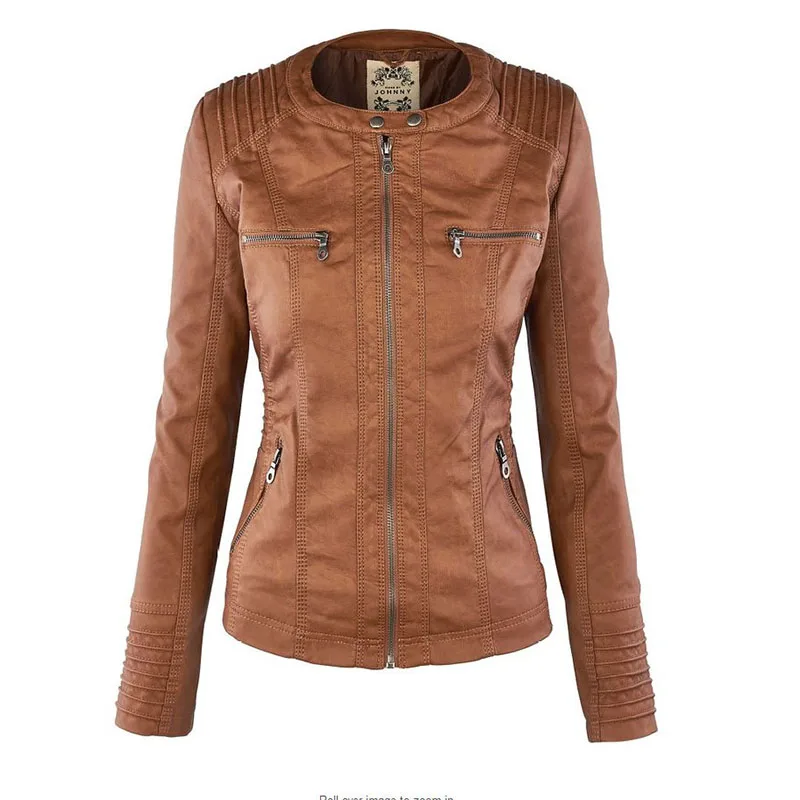 2023 Faux Leather Jacket Women's Basic Jacket Jacket Women Winter Motorcycle Jacket Faux Leather PU Large Size Hoodie Jacket