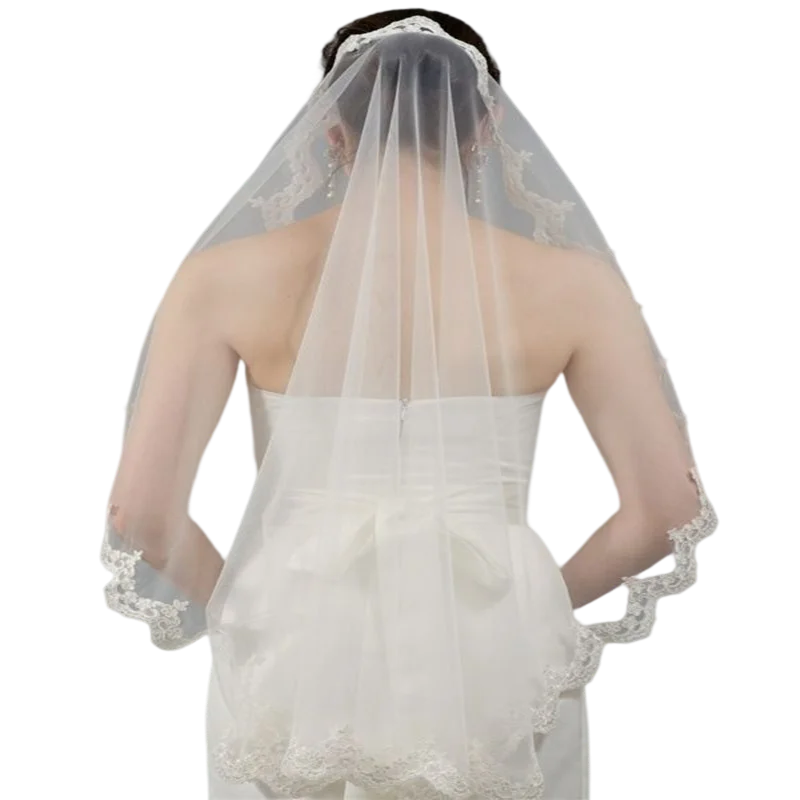 

1M One Layer Bridal Veils With Comb Lace Edge Fingertip Veil Wedding Accessories Veu de Noiva Bride Veu