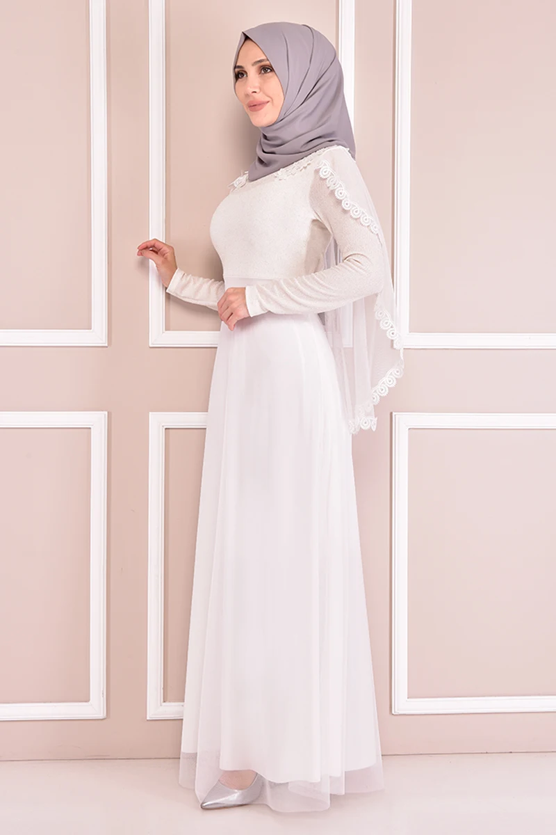 

Silvery Dress White Muslim Woman Outfit İslamic Woman Abaya Dress Muslim Tops Turkey Store Muslim Hijab Dress EFY12008