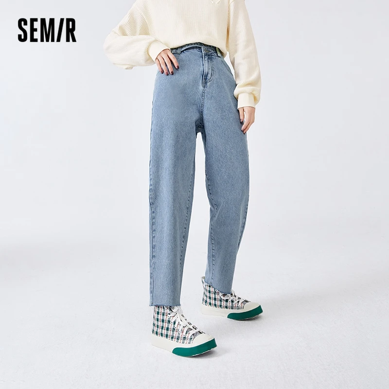 

SEMIR Jeans Women Design Sense Cotton Trousers 2022 Early Spring New Style High Raw Edges Old Tapered Pants Hong Kong Style
