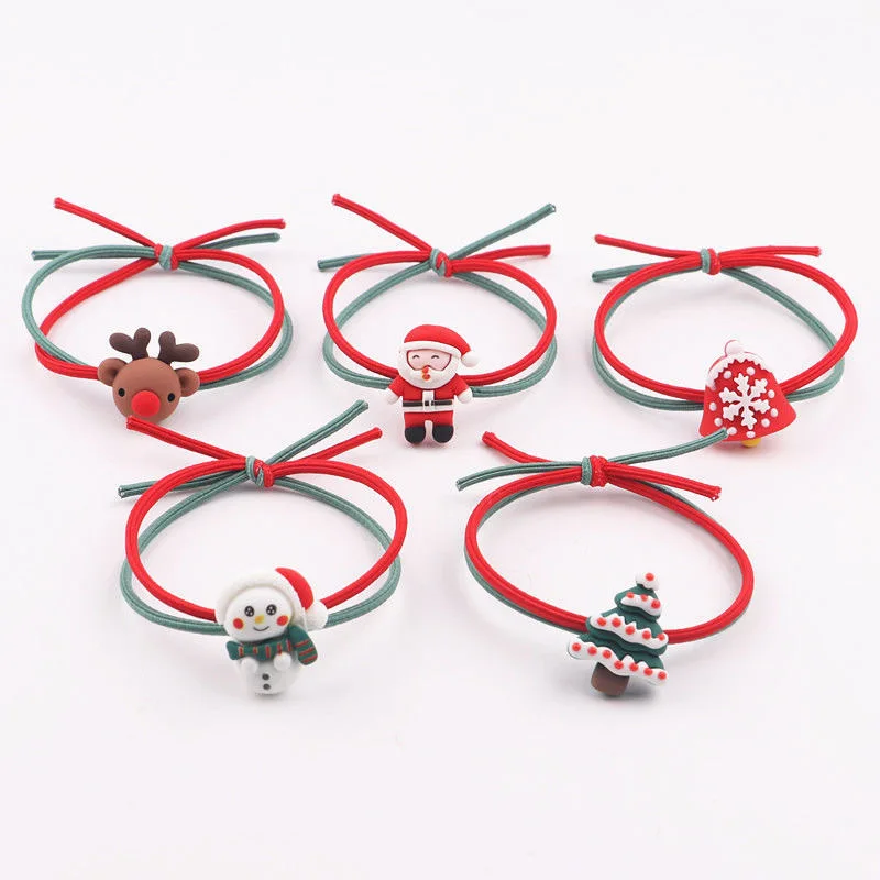 

2Pcs Christmas elastic hair bands for girls cute Milu deer hair circle Santa Claus rubber band Christmas gift hair accessories