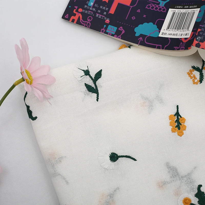 

125cm Width Simple Modern And Fresh Three-Dimensional Small Floral Embroidery Ramie Cotton DIY Handmade Cloth