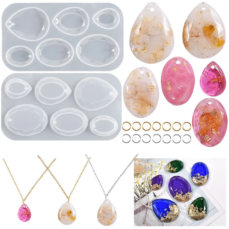 

DIY Silicone Pendant Cut Oval Water Drop Gem Mold Epoxy Resin Casing Craft Key Chain Earring Jewelry Mold Making Tool