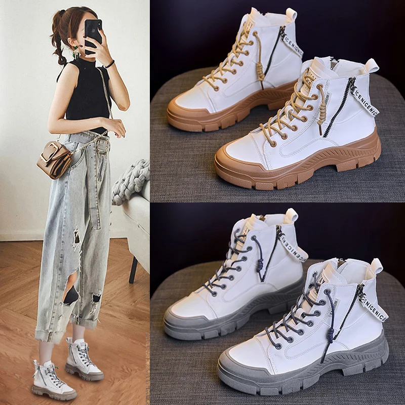 

Women's Boots 2022 Autumn and Winter British Style Round Head Anti-collision Zipper Lace All-match Fashionable Women's Boots