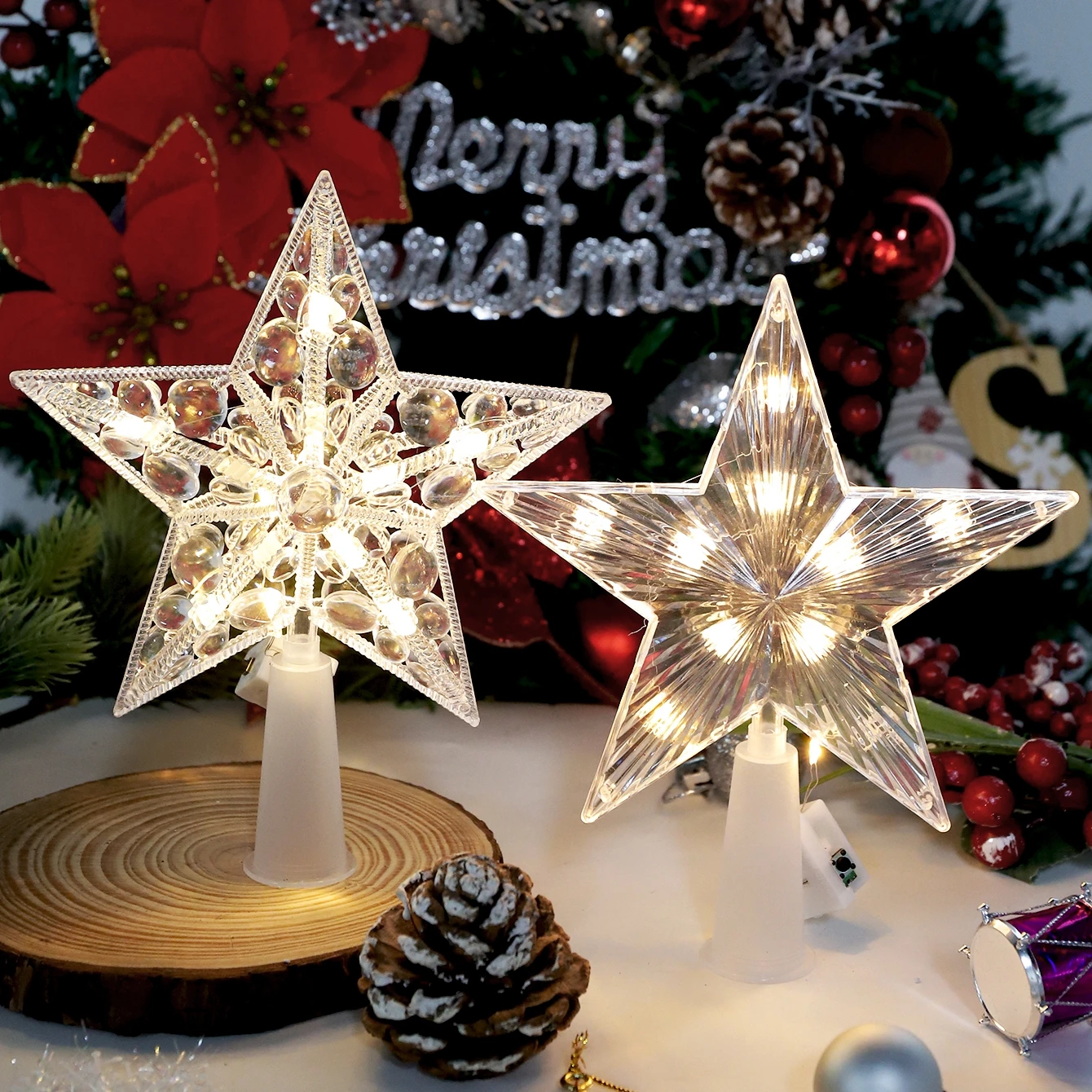 Украшение с надписью &quotMerry Christmas" Светодиодная звезда Искусственная елка