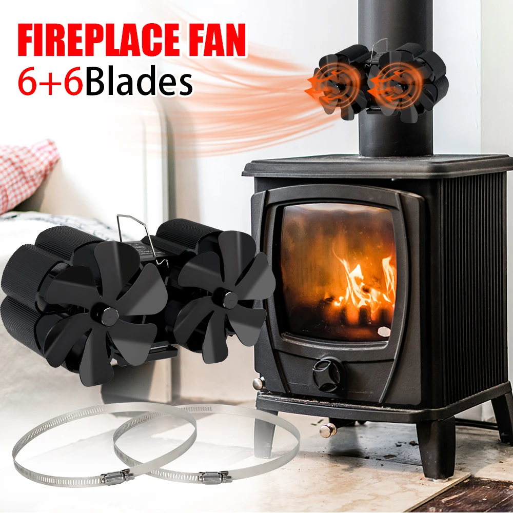 

12 Blades Heat Powered Stove Fan Wall-mounted Fireplace Fan Log Burner Ecological Quiet Warm Household Fan Heat Distribution