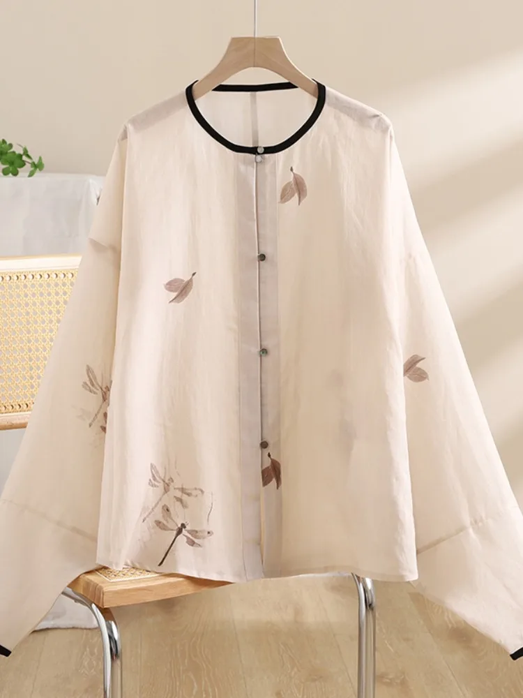 Рубашки с рукавами и сумкой бантом принтом Zhao Hanfu женские осенние повседневные