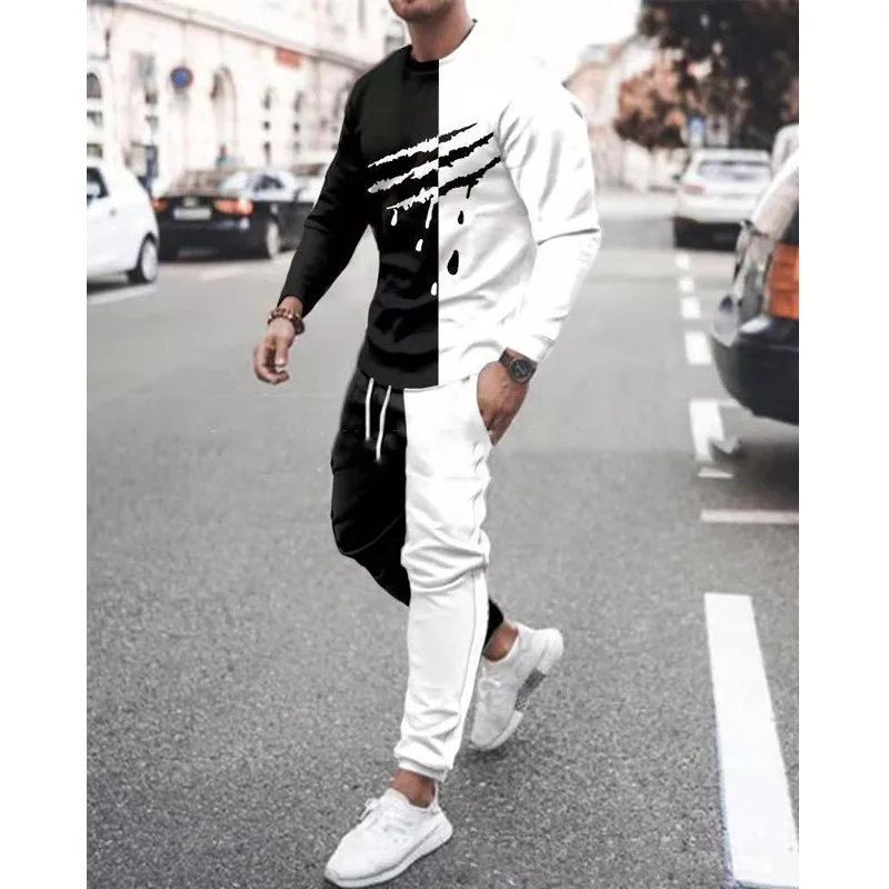 3D Print Men's Suits Oversized T Shirt Long Sleeve Sportswear Outfits Fashion Tracksuit Trousers Sets Spring Autumn Male Clothes