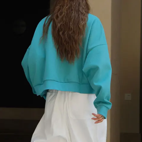 Осень 202, женские толстовки с длинным рукавом и круглым вырезом, бежевый цвет, свободные женские толстовки, синие толстовки, женские топы