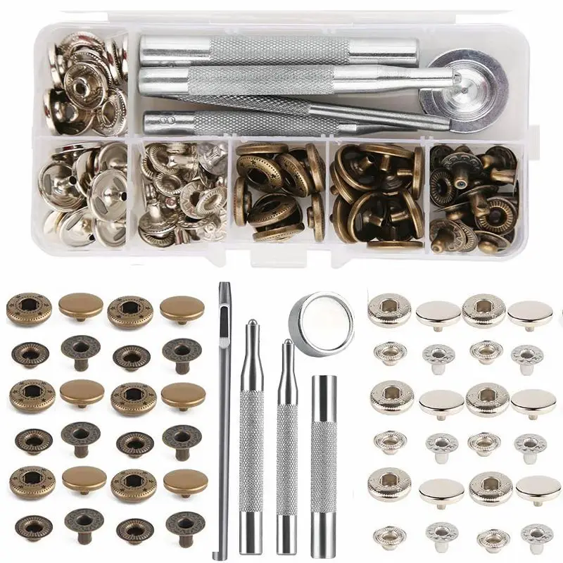 

Nonvor 85 PCS Leather Snap Fasteners Kit Leather Button Kit with Installation Tools Metal Press Stud for Clothes Leather Jacket