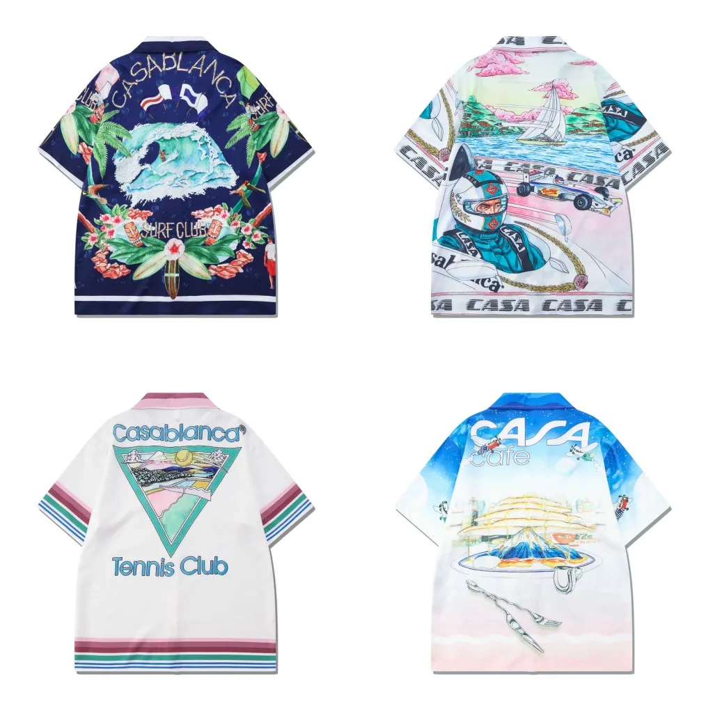 

Summer Men Women High Quality Casual Beach Hawaii Short Sleeve T Shirt Multi Versions Pattern Casablanca Short Shirt