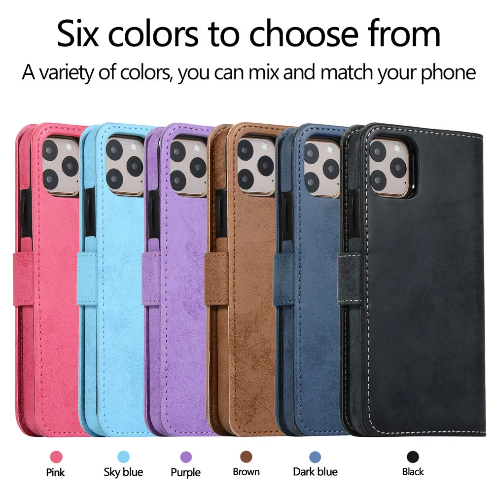 

2022 Card Case For iPhone14 13 12 Mini 11 Pro XS Max XR X 8 7 6 6s Plus Retro Leather Car Magnetic Detachable Cover
