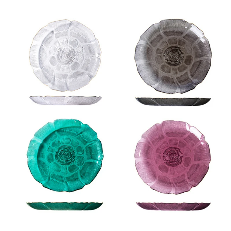 

Creative 20cm Abstract Lotus Shape Glass Plate Ins Salad Cake Sushi Snack Fruit Family Restaurant Tableware Gift