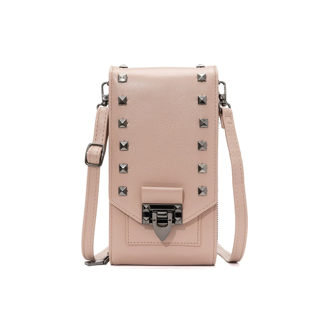 New Niche Design Rivet Inlaid Diamond Mobile Phone Bag High Quality Leather Large Capacity Women's Messenger Bag Handbag