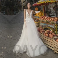 elegant wedding dress illusion sleeveless v neck exquisite appliques tulle princess gown 2022 vestido de novia for women