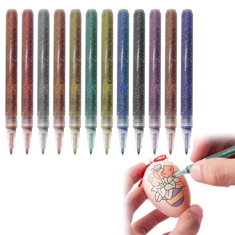 

12 Color Water Based Paint Markers Acrylic Sparkle Glitter Paint Marker Pens Ultra Fine Point Paint Pens For Rock Art Painting