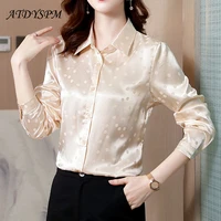2022 new fashion polka dot blouses women elegant office lady lapel long sleeve silk shirts tops women casual chic clothing femme