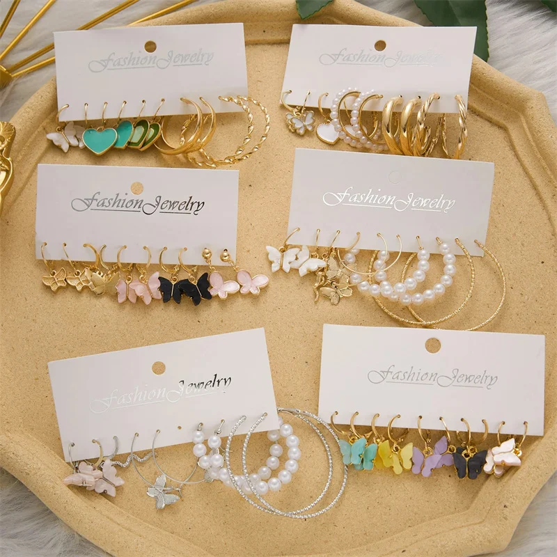 Женские винтажные серьги-обручи набор из жемчуга бабочки леопарда смолы акрила