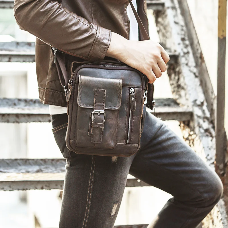 

Quality Original Leather Male Casual Shoulder Messenger bag Cowhide Fashion Cross-body Bag 8" Pad Tote Mochila Satchel bag 2070