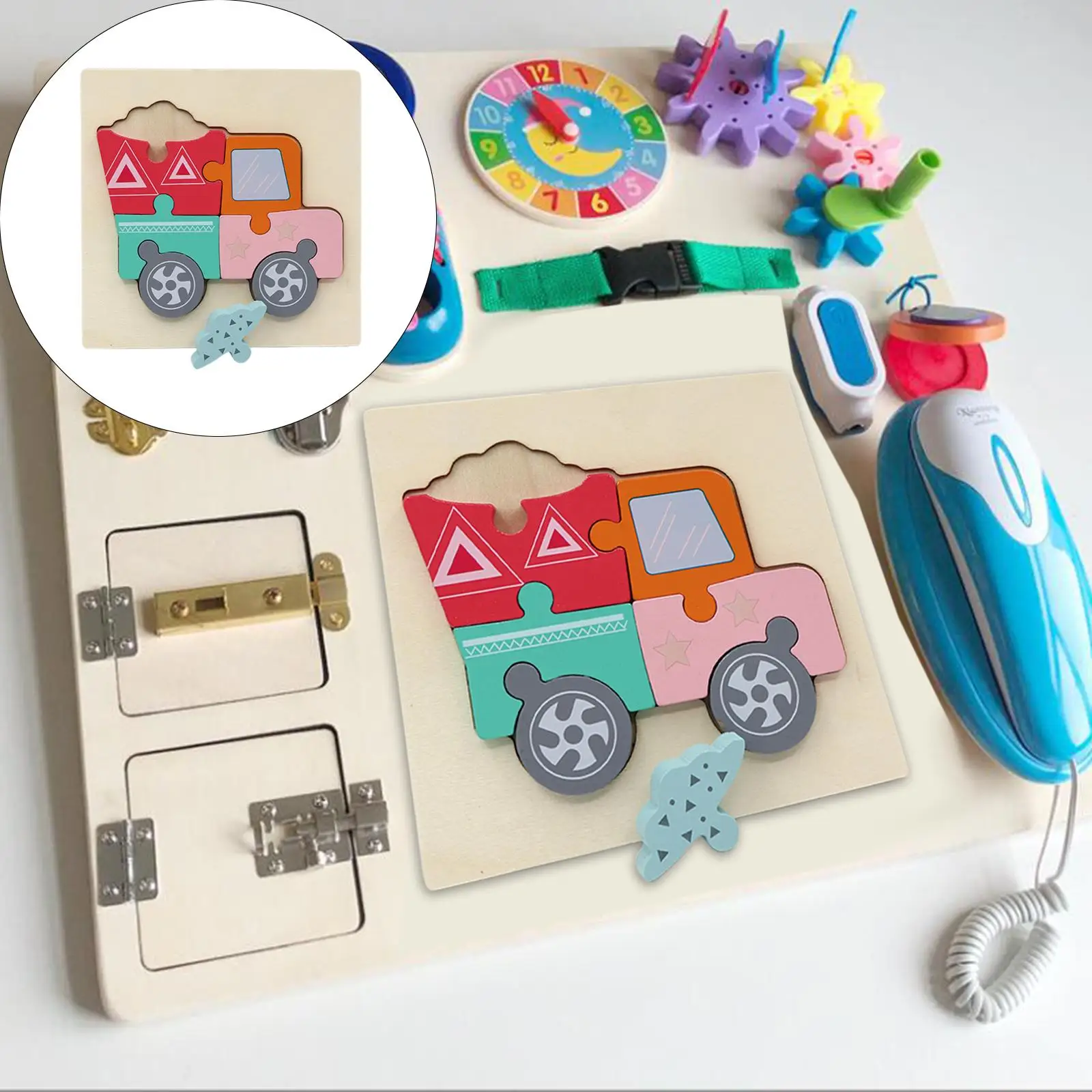 

Wooden Busy Board DIY Accessories Car Puzzle Fine Motor Skill Travel Toy