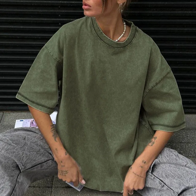 Летняя свободная футболка женская новая однотонная Повседневная Блузка с