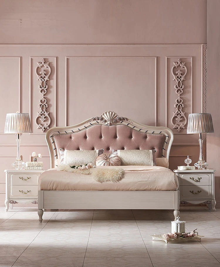 

Французская мебель в европейском стиле, тканевая кровать из массива дерева, 1,8 м, комбинация основной спальни с высокой спинкой и двойной кроватью