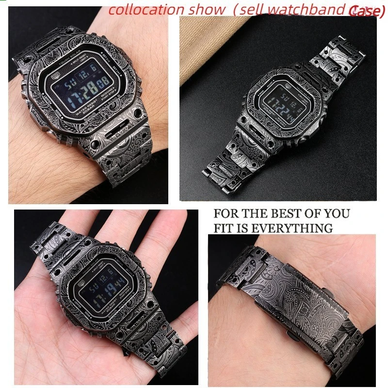 

For Casio GMW-B5000 men Metal Watch Strap 316L Stainless Steel Carved GMW B5000 Vintage Watchband Case Bezel bracelet free Tools