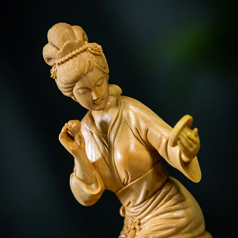 

16 см высотой красивая фея девушка ручная резная Статуэтка из коробки резьба красивая леди фэн-шуй скульптура-# W188