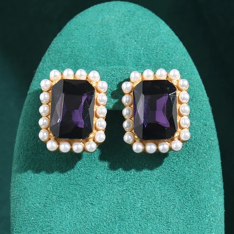 LOVE GREEN LIVE GREEN Фиолетовые серьги-гвоздики с кристаллами