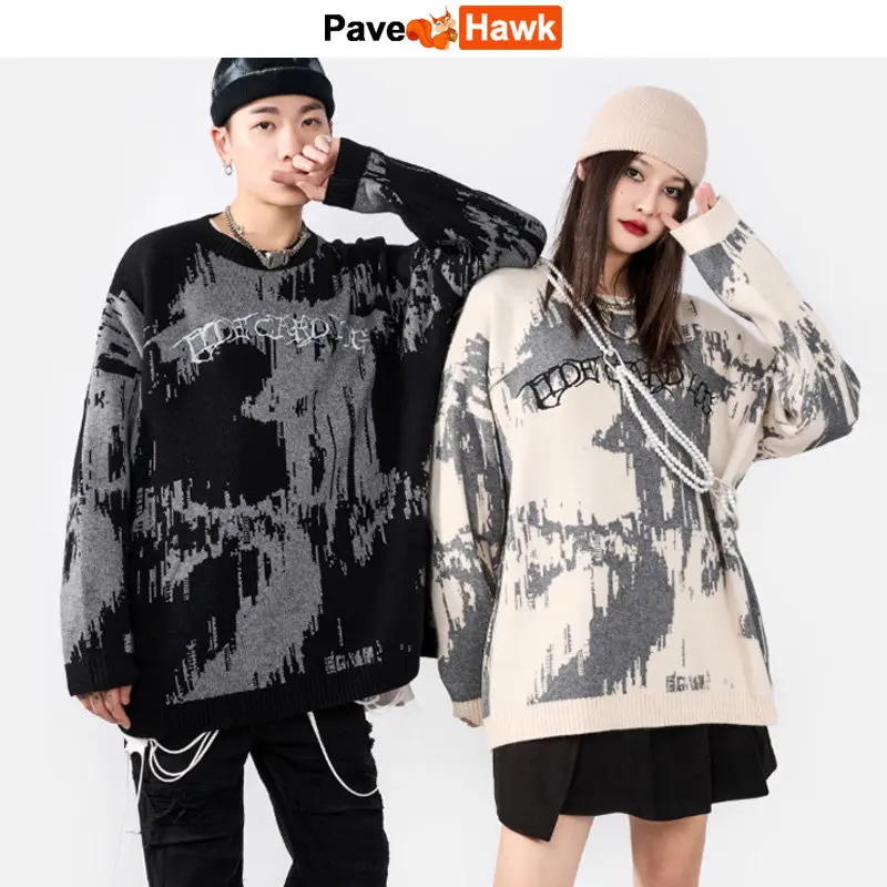 

Мужской трикотажный свитер HopTie Dye Y2k, пуловер, свитер с вышивкой, уличная одежда, Осенние хлопковые повседневные Джемперы в стиле Харадзюку, черный и белый цвета