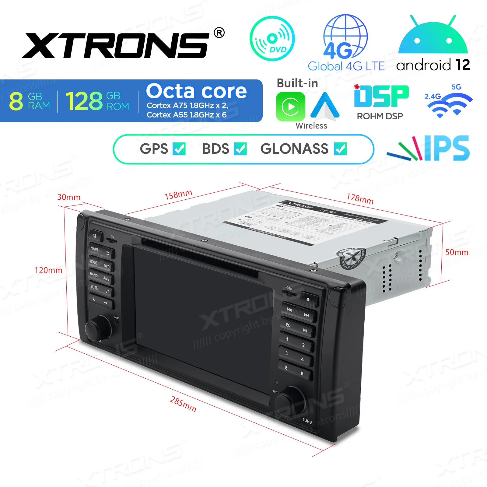 

XTRONS 7''Android 14 Автомобильный DVD-мультимедийный плеер для BMW E39 Восьмиядерный 8+128 Автомобильный радиоприемник Встроенный 4G CarPlay WIFI AA ROMH DSP CANbus
