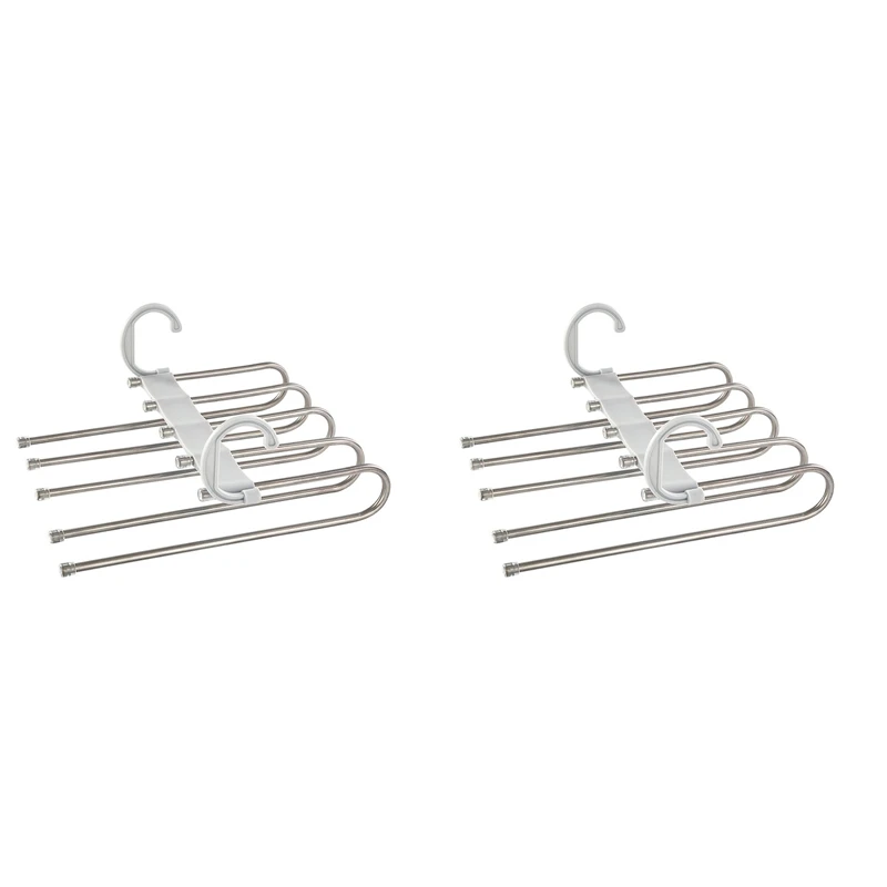 

2X Pants Hangers 5 Layers Multi Functional Pants Rack Non-Slip Clothes Closet Storage Organizer For Pants Skirts Scarf