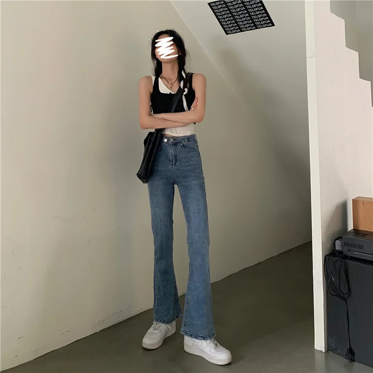 N1114  The new Korean version of the high-waisted slim-fit straight-leg denim nine-point pants women's jeans