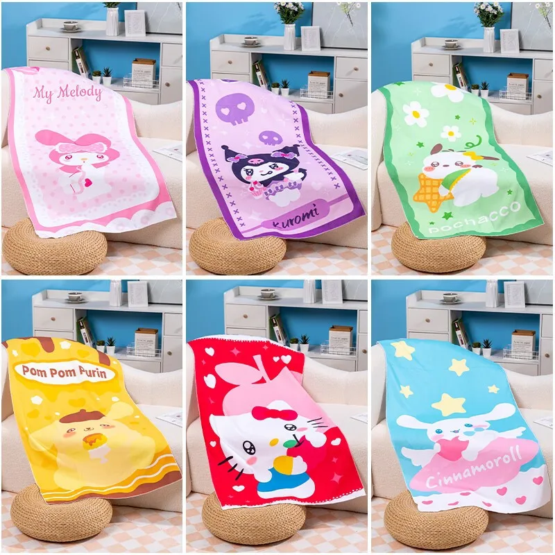 

Sanrio Anime Cartoons Hello Kitty Thickened Bath Towel Kawaii Kuromi Quick-drying Exercise Yoga Towel Cute My Melody Beach Towel