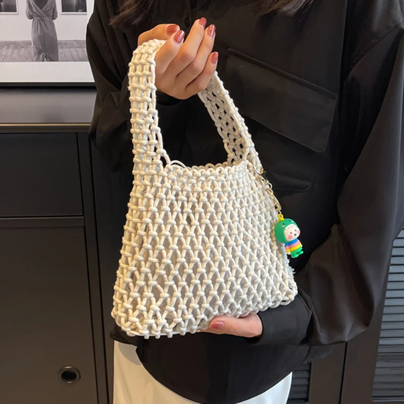 Summer straw bag for women small Woven Handmade Handbag Lady Tote Vacation Beach Bag shoulder bag Hollow out Shopping bag purse
