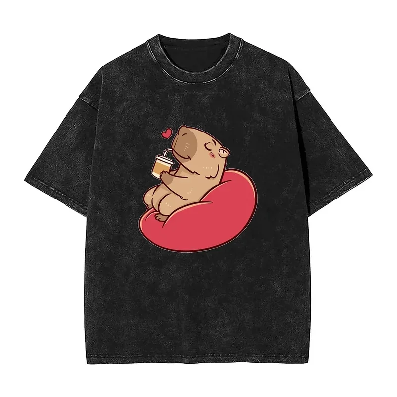 Милая футболка капибара с охлаждением и питьевой кофе Забавные футболки
