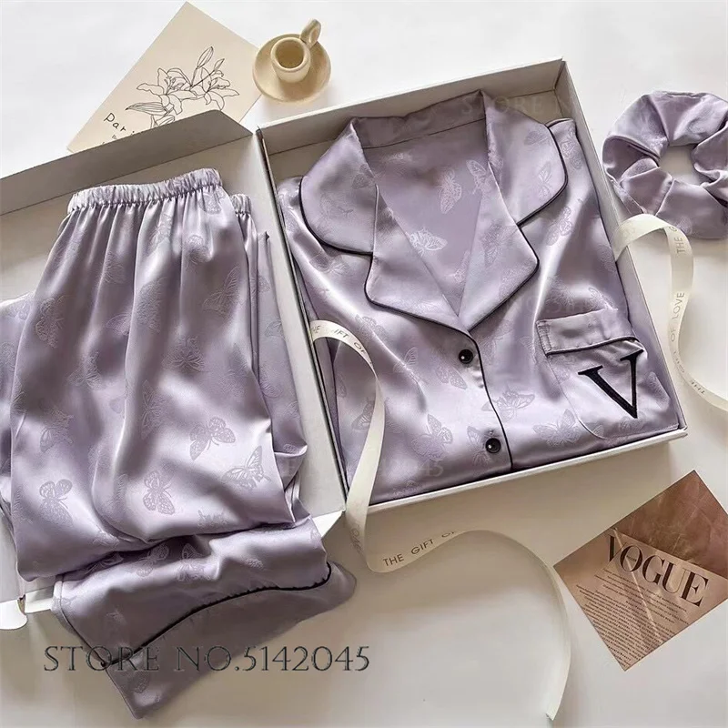 Жаккардовая женская одежда для сна с бабочкой пижамный комплект из 2 предметов