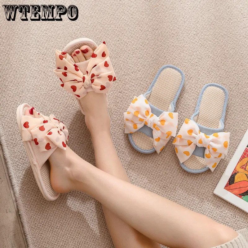 WTEMPO Lovely Butterfly Knot Slippers Women Spring Autumn Home Indoor Fashion Slides Comfy Flip Flops House Shoes Dropshipping