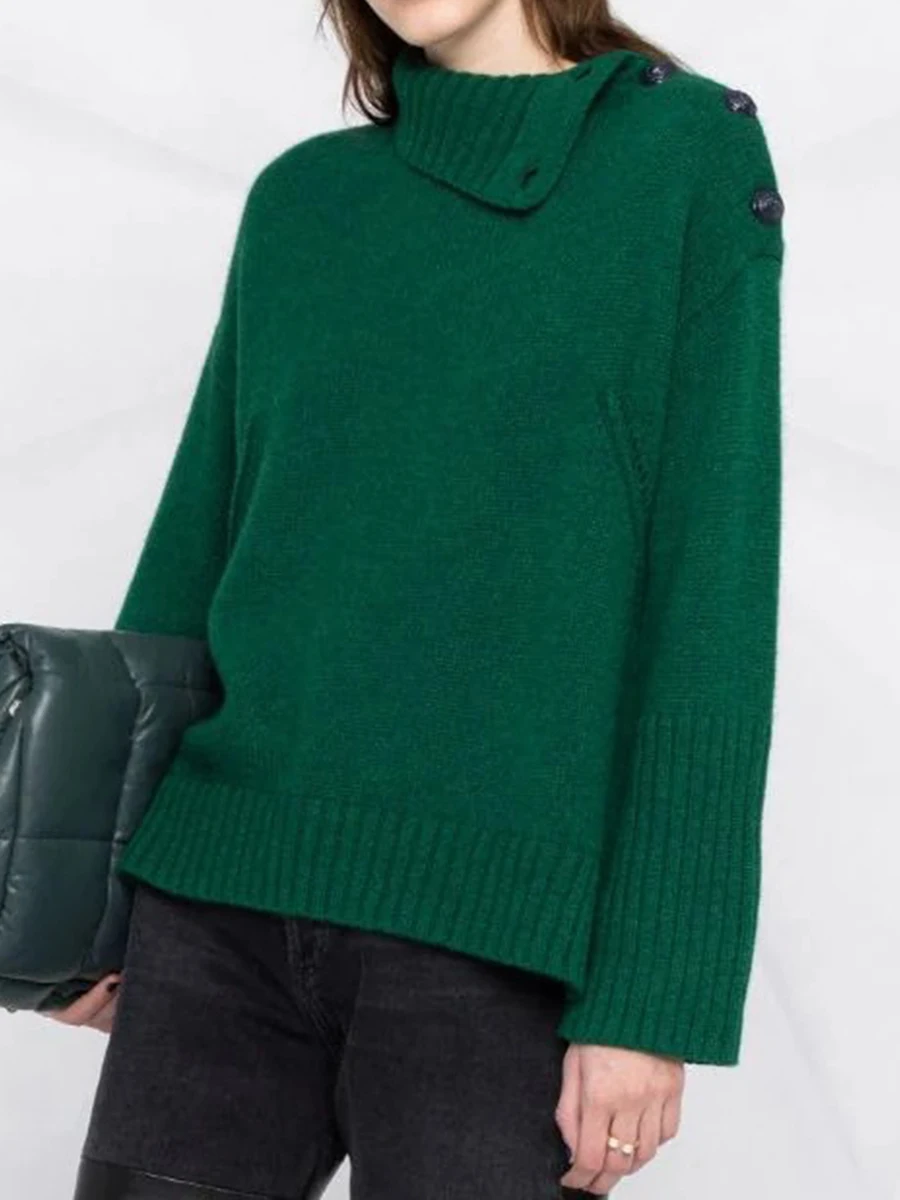 

Cashmere Sweaters Tops Women 2022 Autumn Winter Turtleneck Lady Button Casual Knitted Jumpers Classic Rock Roll Femme Pullovers