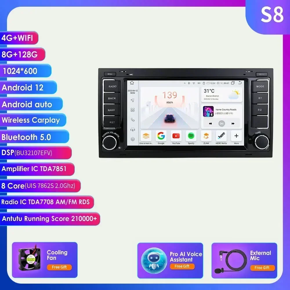 

Hizpo 2Din 360-камера Автомобильные интеллектуальные системы Android 13, автомобильное радио для VW Volkswagen Touareg Transporter T5 MMultimedia Carplay