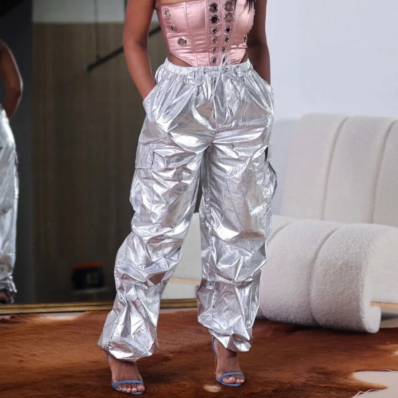 

Женские брюки, весна-осень 2023, Модные Дизайнерские повседневные Простые Длинные брюки-карго с карманами и рюшами, женские брюки, одежда Y2K