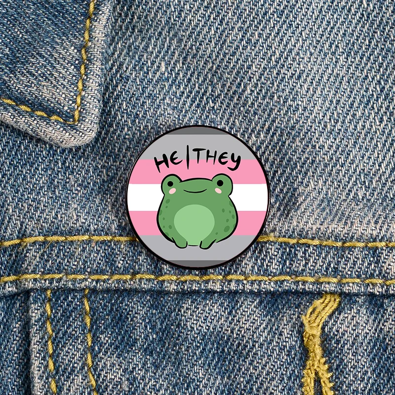 

Demigirl Pride he they pronoun frog Pin Custom cute Brooches Shirt Lapel teacher tote Bag backpacks Badge gift pins for women