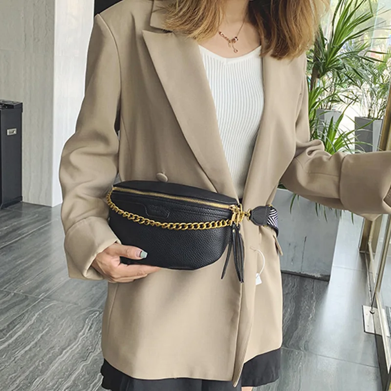Модная женская поясная сумка из искусственной кожи на цепочке забавные