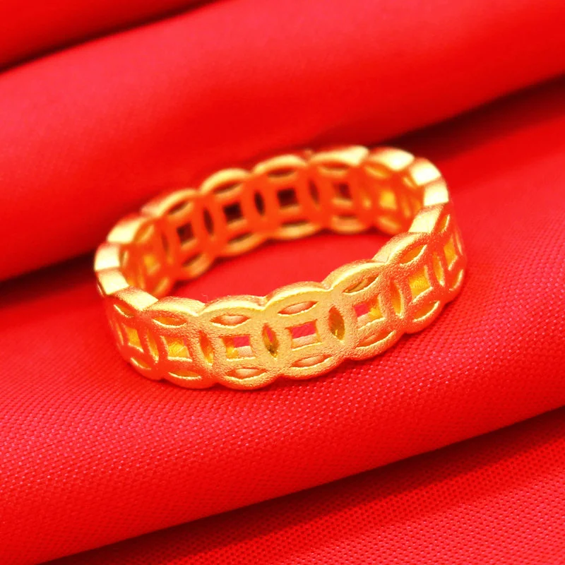 

Fashion Luxury Vietnam Sand Gold Copper Ring New Imitation Gold Coupe's Index Finger Wedding Ring Jewelry Gift