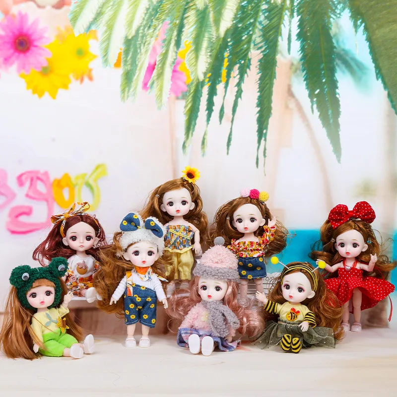 

New BJD 16cm Doll 8 Points Blue Pink Hair Doll 13 Joints Movable 4D Comic Eyes DIY Girl Dress Up Play House Set Children's Toys